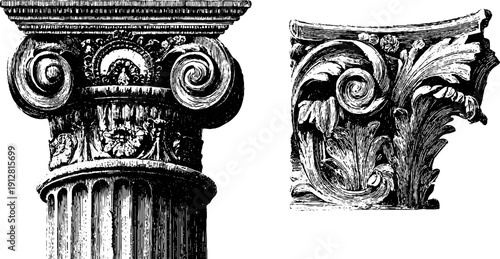 Vintage corinthian column and acanthus design for architectural decoration and art