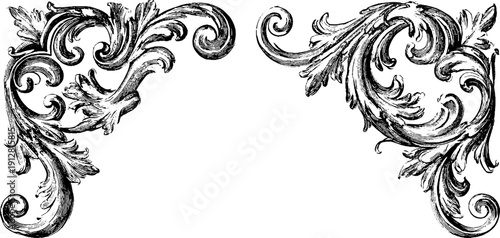 Vintage engraved corner spandrel pair for elegant design projects