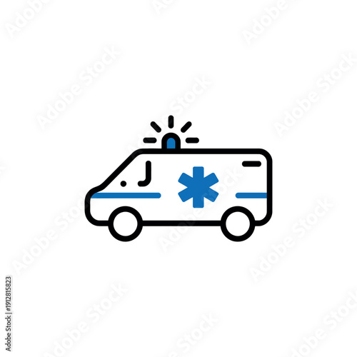 Emergency Ambulance Vector Icon designed specifically for medical website headers and mobile app interfaces, featuring a clean side-view profile with a high-visibility medical cross symbol.