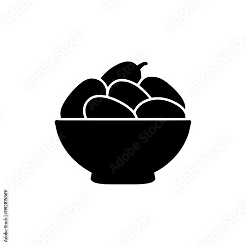 Dates fruit bowl silhouette, Ramadan food icon, white background