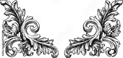 Ornate vintage decorative corner pair and mirror design for invitations and frames