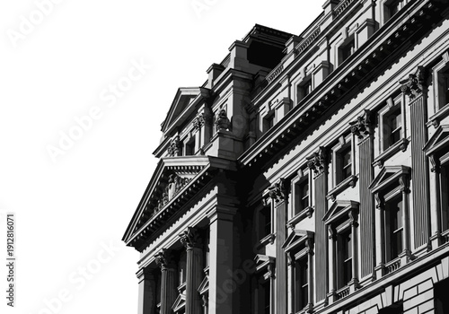 Closeup of building with columns.