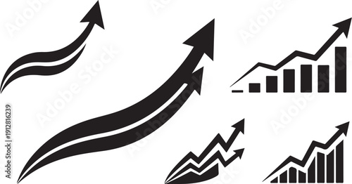 Business Growth and Success Icons with Arrows and Graphs