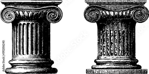Vintage doric column and capital engraving illustration set for design projects