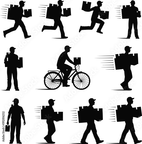 Delivery Worker Multiple Pose Silhouette Collection