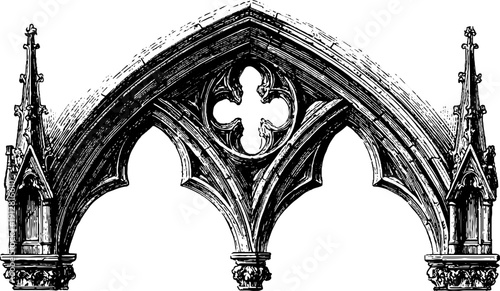 Gothic architecture elements - rib vaults and bosses illustration for design