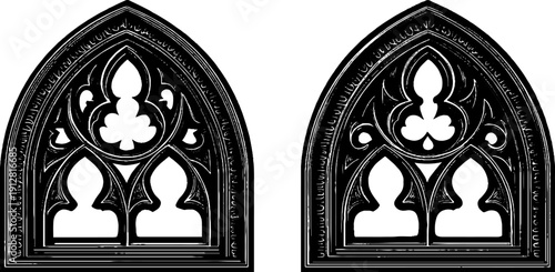 Gothic window and tracery set: vintage engraved architectural designs for artistic projects