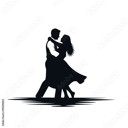 Silhouette of a couple embracing in a romantic dance pose