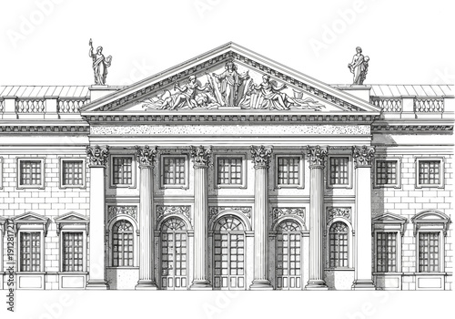Detailed drawing of a building facade.