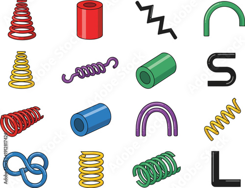 Collection of Colorful Springs, Coils, and Cylinders - Isolated Graphic Design Elements