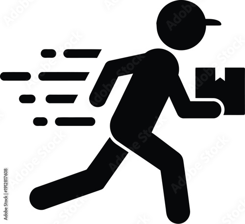 Delivery person running with package, express delivery and fast shipping concept
