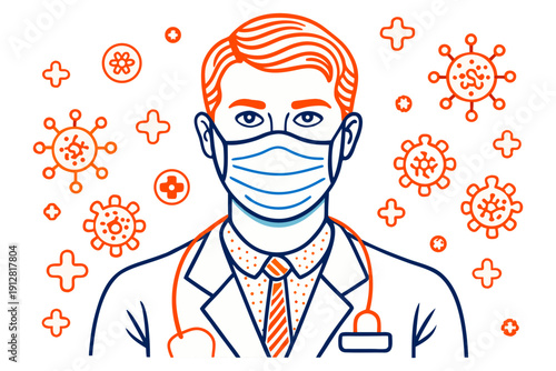 Medical Doctor Wearing Face Mask – Healthcare Protection Vector Illustration.