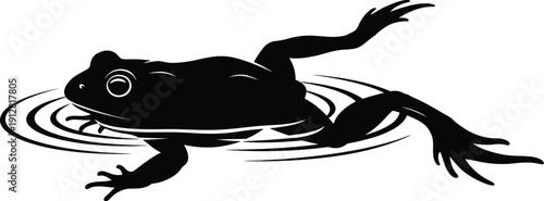 Black frog silhouette jumping into rippled water illustration artwork
