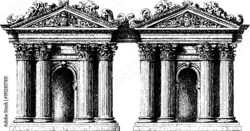 Neoclassical facade and pilaster engraving set for architectural design