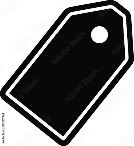 Black price tag or label, a simple rectangular shape with a hole for hanging, isolated on transparent background