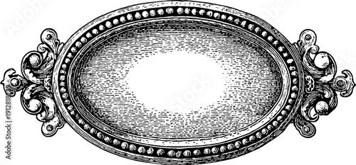Ornate oval frame with beaded edge engraving for vintage design projects
