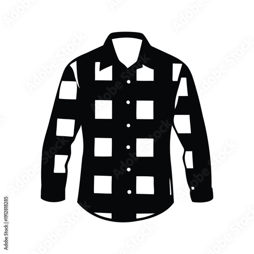 Stylish black and white checkered shirt with unique pattern silhouette vector illustration, flannel shirt silhouette vector illustration