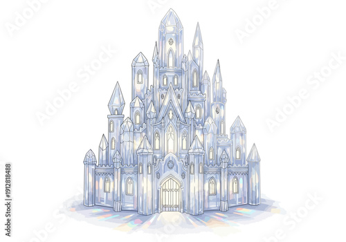 Fantasy castle with tall spires towers.