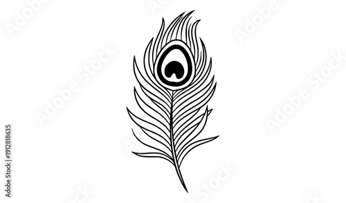 Stylized peacock feather line art vector with decorative eye design