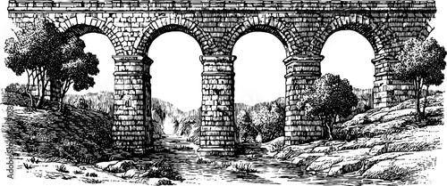Vintage aqueducts and arches illustration - roman architecture sketch for design