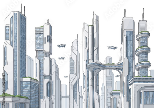 Futuristic Cityscape with Tall Skyscrapers.
