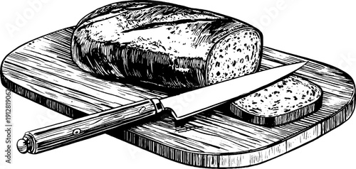 Engraved seitan loaf and slicing knife set - vintage culinary art design