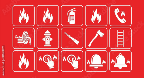 Fire safety and emergency response symbols set