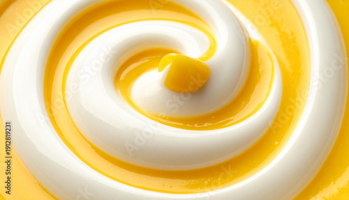Yogurt with mango puree swirl macro creamy dessert