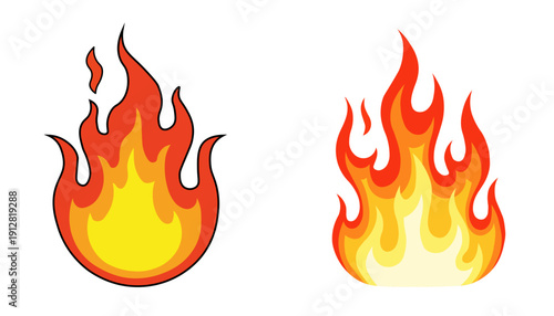 Two stylized fire flame icons with orange and yellow gradients.