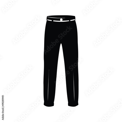 Black and white elegant black pants with belt design silhouette vector illustration, formal trousers silhouette vector illustration