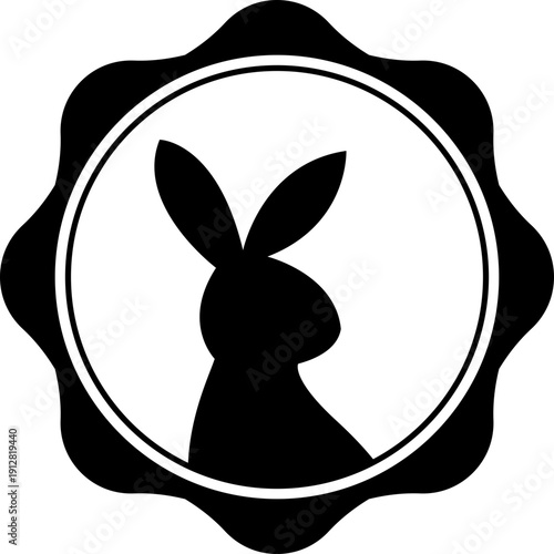 Easter Bunny Silhouette Round Badge Vector.
Rabbit Silhouette in Scalloped Circle Frames Easter Icon.
Vintage Style Easter Bunny Badge Flat Vector.
Transparent background. svg.