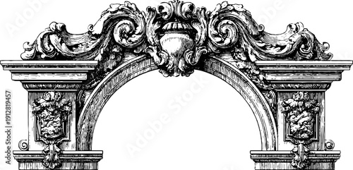 Detailed engraved triumph arch with ornate relief for vintage design