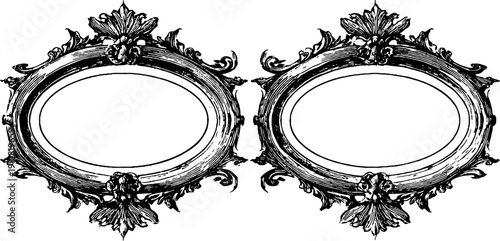 Vintage oval frames set with ornate inner borders for elegant design