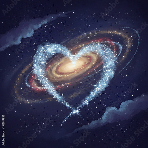 Stars forming a heart against a cosmic sky background