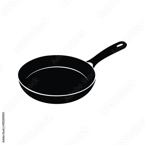 Black and white frying pan with handle silhouette vector illustration for cooking design, frying pan silhouette vector illustration