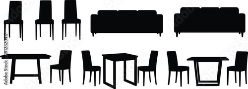 Furniture silhouettes including chairs tables sofa and loveseat