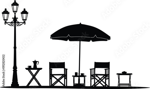 Film set with director's chairs and lighting