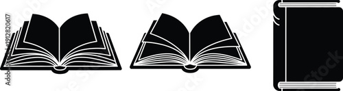 Black and white illustration of open and closed books
