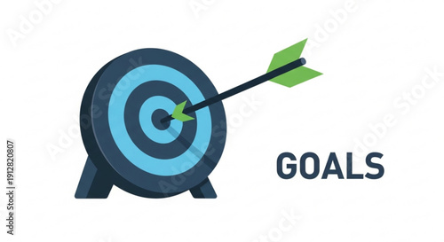 Bullseye target with arrow hitting center goals concept achievement and success symbol motivation and focus
