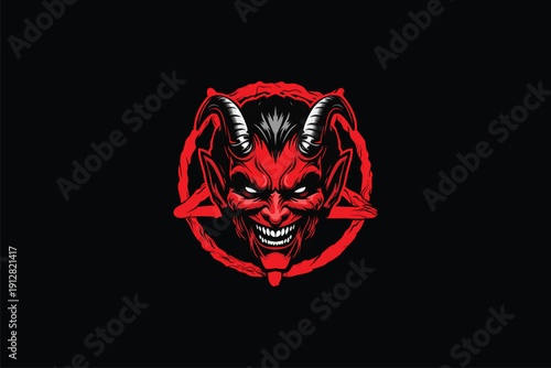 Devil head character with star vector image template
