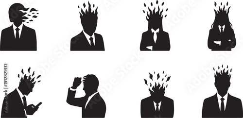 Businessman Silhouette Icons Representing Various Emotions and Stress Levels