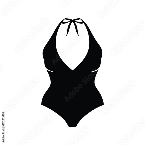 Elegant black and white swimsuit silhouette vector illustration showcasing a stylish design, halter neck swimwear silhouette vector illustration