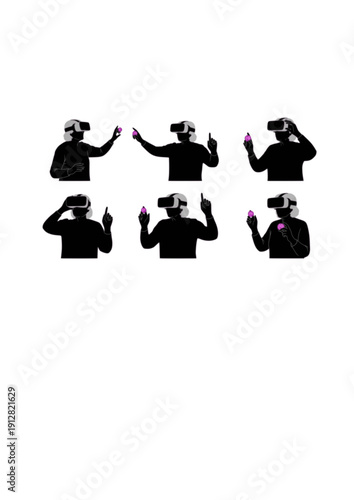 Senior woman playing video games VR brain training cognitive health silhouette vector