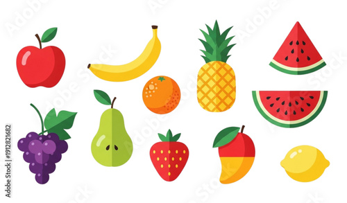Vibrant tropical and fresh fruit vector icons