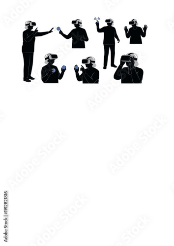 Senior woman playing video games VR brain training cognitive health silhouette vector