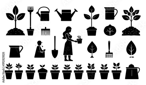 Garden and agriculture solid icon collection vector