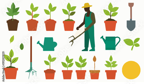 Garden and agriculture solid icon collection vector