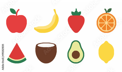 Minimal fruit solid vector icons set
