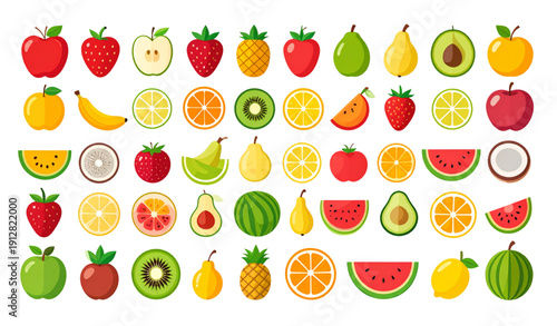 Healthy fruit solid icon collection vector
