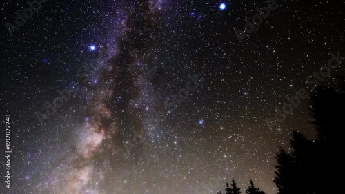 Milky Way stars on a dark countryside skies. Time-lapse video.	
